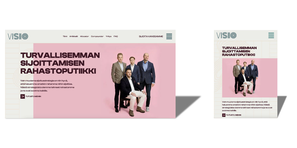 Etusivu 2 Visio varainhoito verkkosivut, Nopeat kotisivut